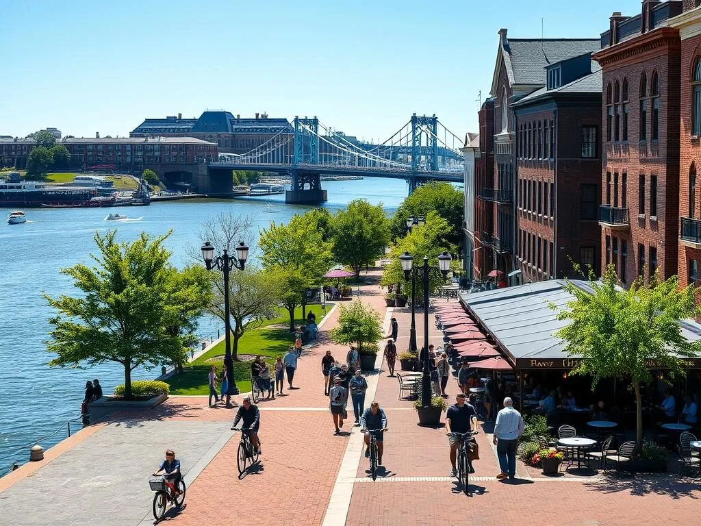 Georgetown Waterfront Park with the Potomac River and Key Bridge Georgetown Waterfront Park with the Potomac River and Key Bridge