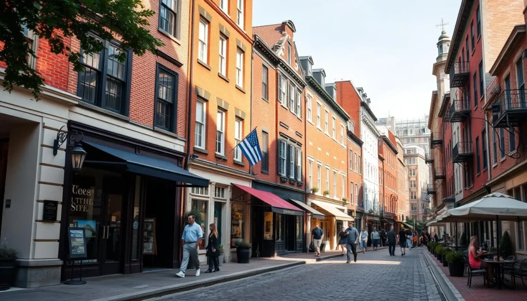 Georgetown neighborhood in Washington DC with historic buildings and cobblestone streets