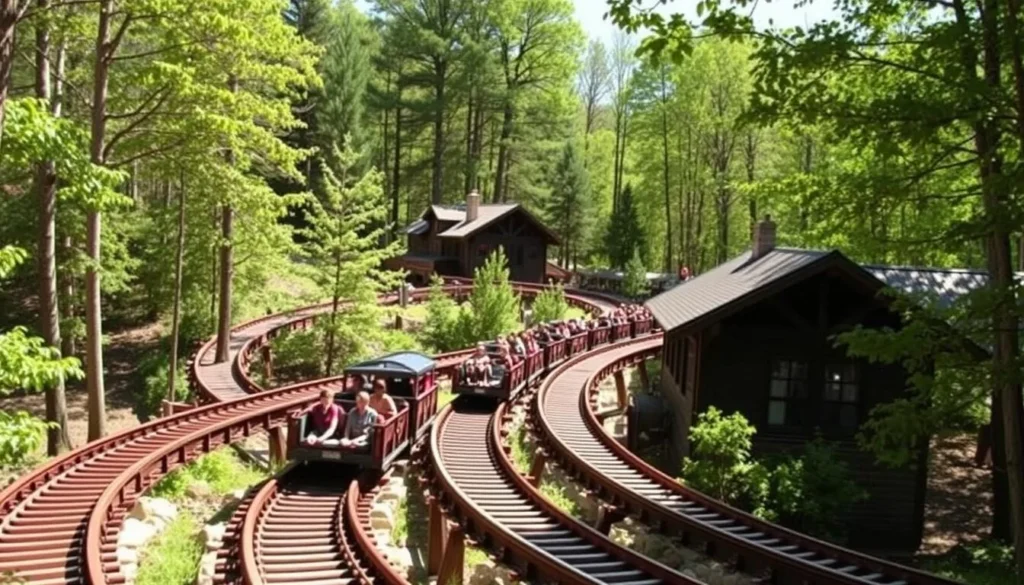 Georgia Mountain Coaster in Helen with tracks winding through the forest