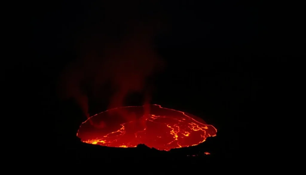 Glowing lava lake visible in the crater of Masaya Volcano at night