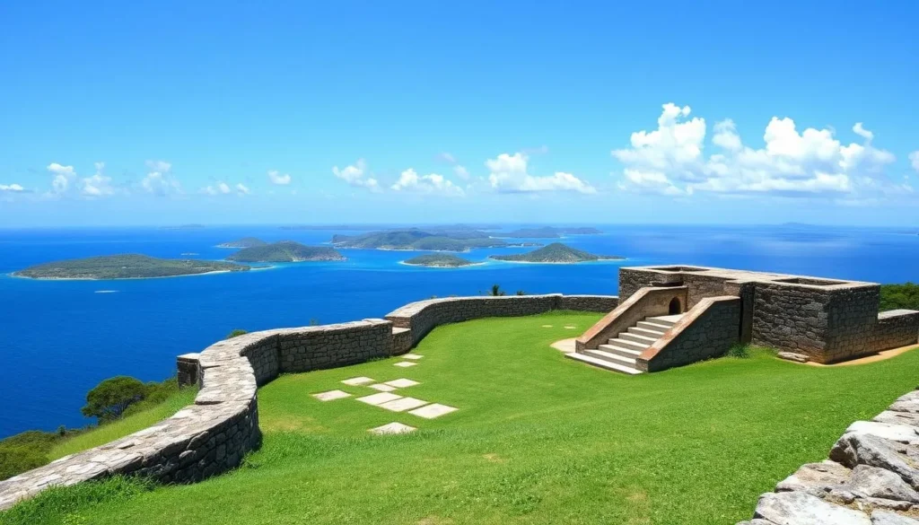 Green Hill Fort on Thursday Island with cannons overlooking the ocean Green Hill Fort on Thursday Island with cannons overlooking the ocean