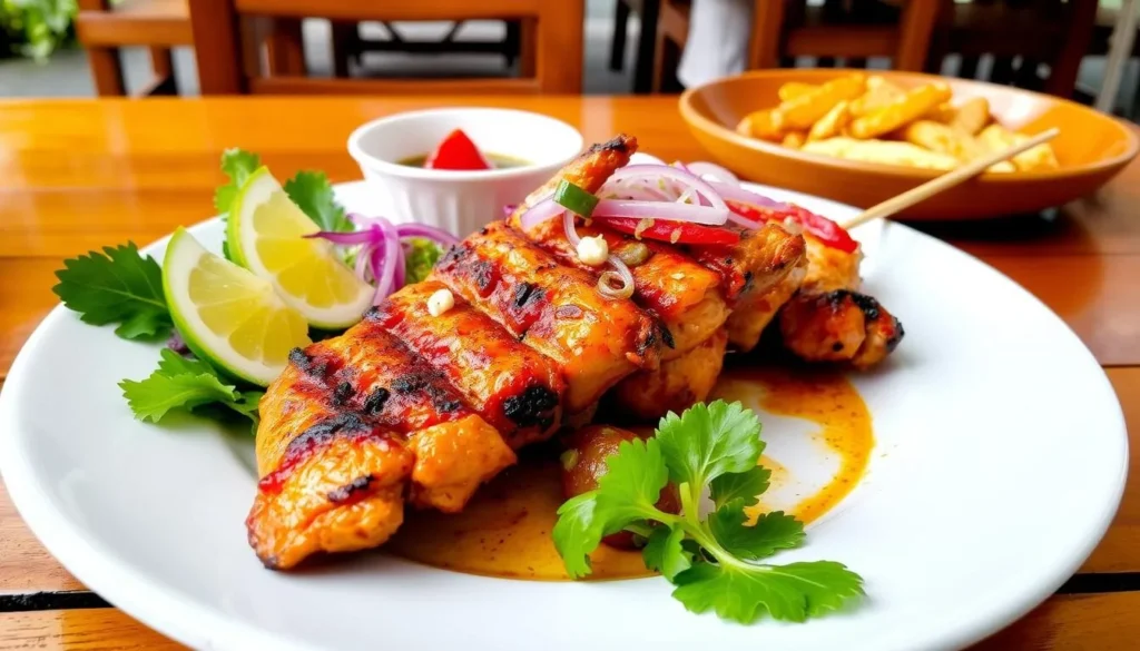 Grilled chicken inasal on a plate at Manokan Country