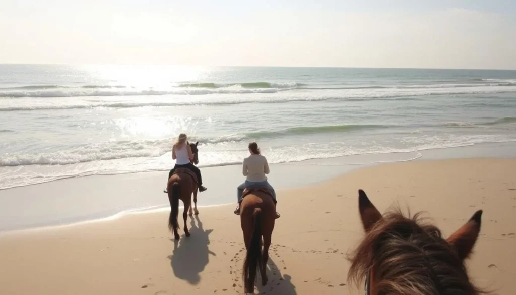 Guided horseback riding tour on South Padre Island beach
