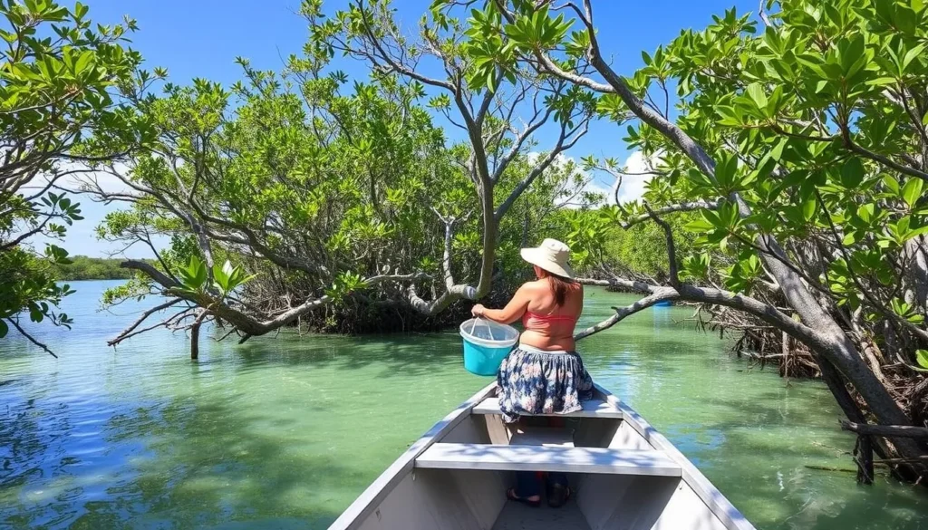 Guided mangrove tour on Little Ambergris Cay