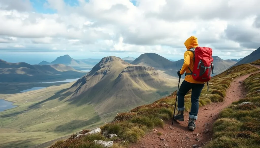 Hiker on a trail in Isle of Skye with proper gear, essential for Isle of Skye things to do