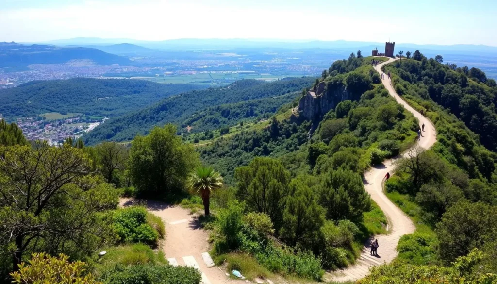 Hiking trail around Mount Titano with views of San Marino's towers and countryside Hiking trail around Mount Titano with views of San Marino's towers and countryside