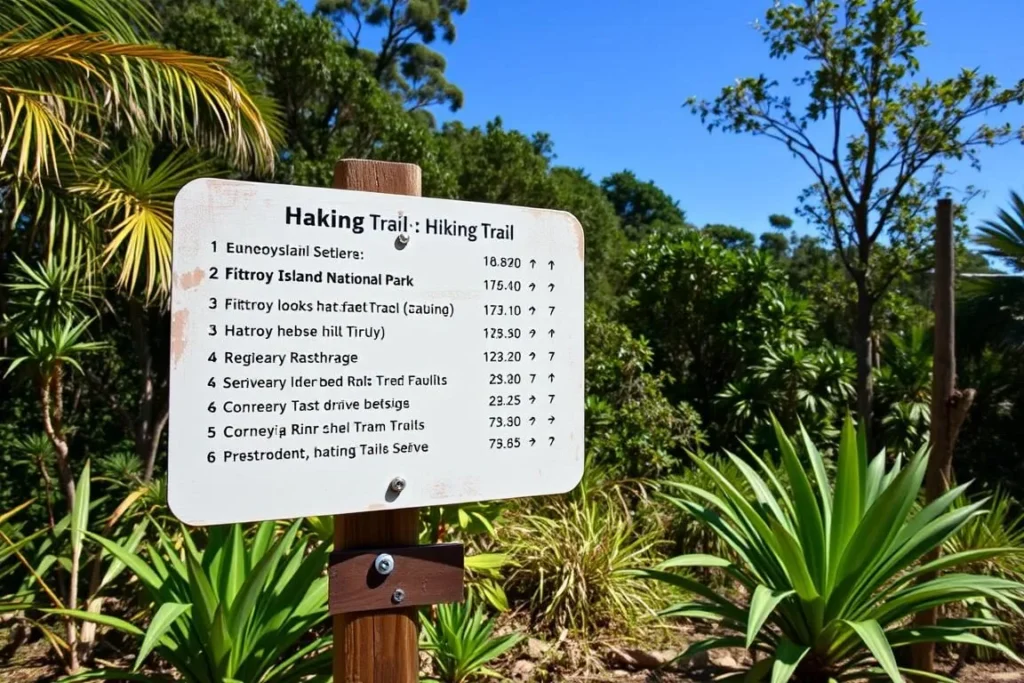 Hiking trail sign in Fitzroy Island National Park, Queensland Hiking trail sign in Fitzroy Island National Park, Queensland