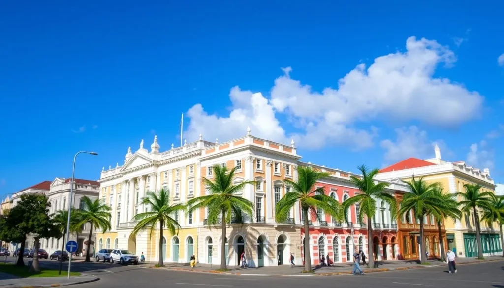 Historic buildings in Bridgetown, Barbados near Carlisle Bay showing colonial architecture Historic buildings in Bridgetown, Barbados near Carlisle Bay showing colonial architecture