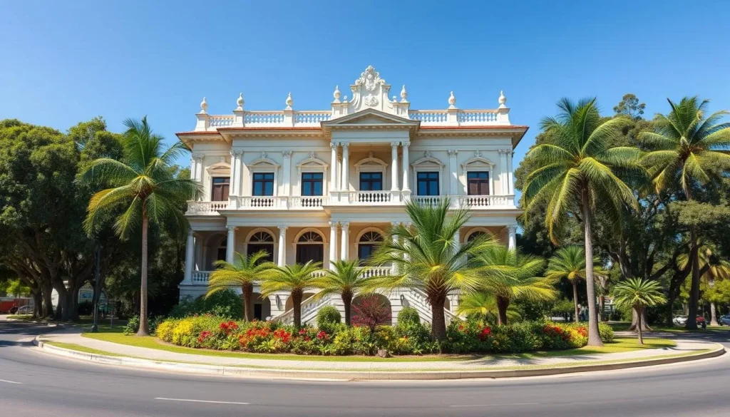 Historic mansion in El Prado neighborhood of Barranquilla with colonial architecture and tropical gardens Historic mansion in El Prado neighborhood of Barranquilla with colonial architecture and tropical gardens