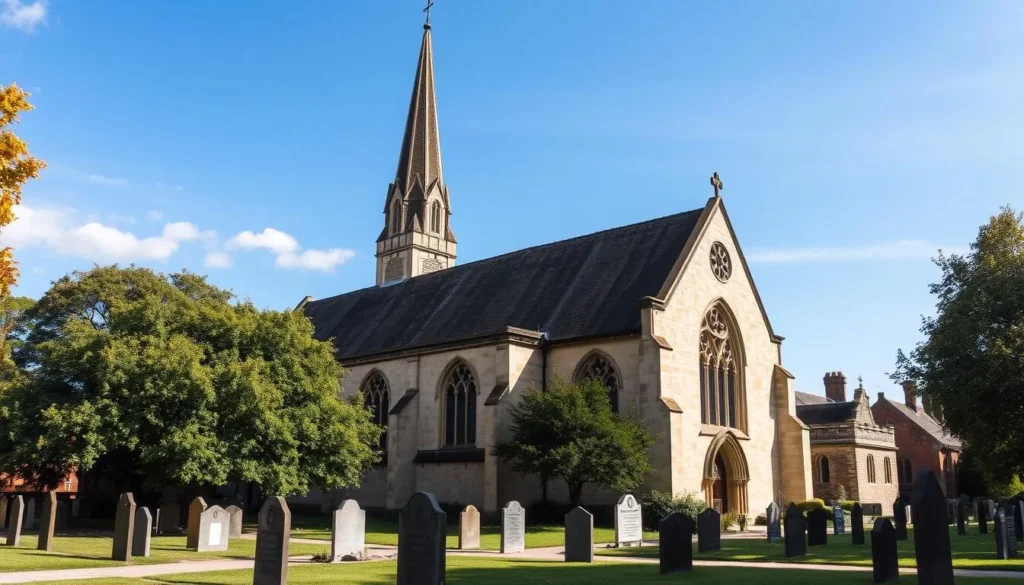 Holy Trinity Church in Stratford-upon-Avon where Shakespeare is buried, with its spire and churchyard Holy Trinity Church in Stratford-upon-Avon where Shakespeare is buried, with its spire and churchyard