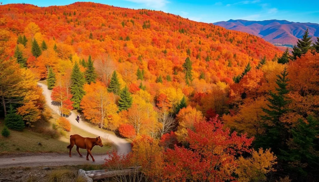 Hoosier National Forest with vibrant fall colors and hiking trails