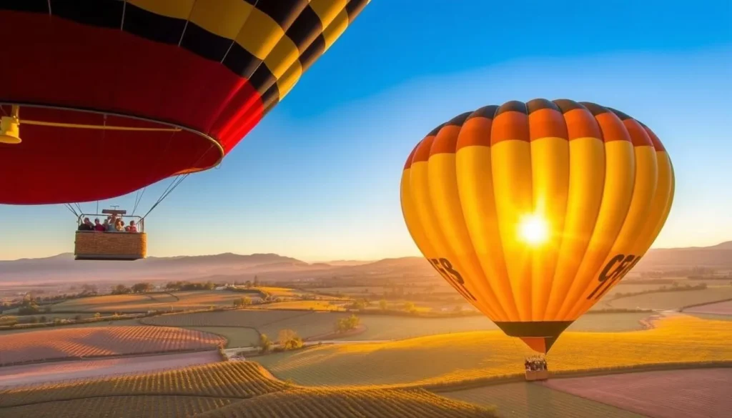 Hot air balloon ride over Barossa Valley vineyards at sunrise