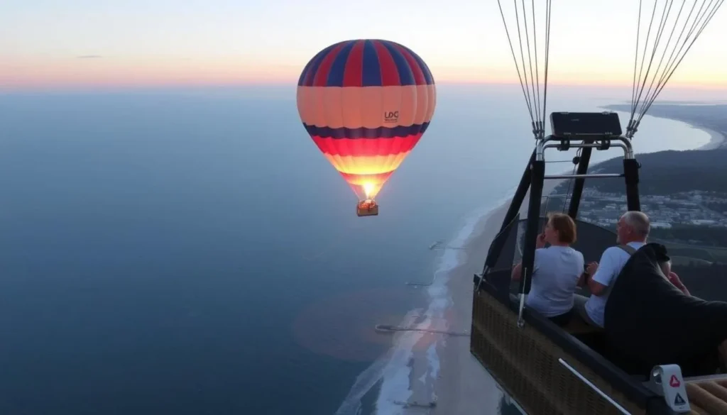 Hot air balloon ride over the Gold Coast with the sun rising over the ocean
