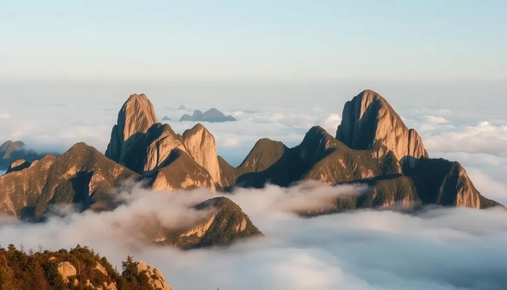 Huangshan (Yellow Mountain) landscape with granite peaks and sea of clouds.