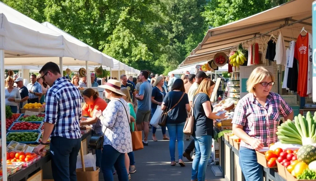 Hub City Farmers Market in Spartanburg with local vendors selling fresh produce and crafts