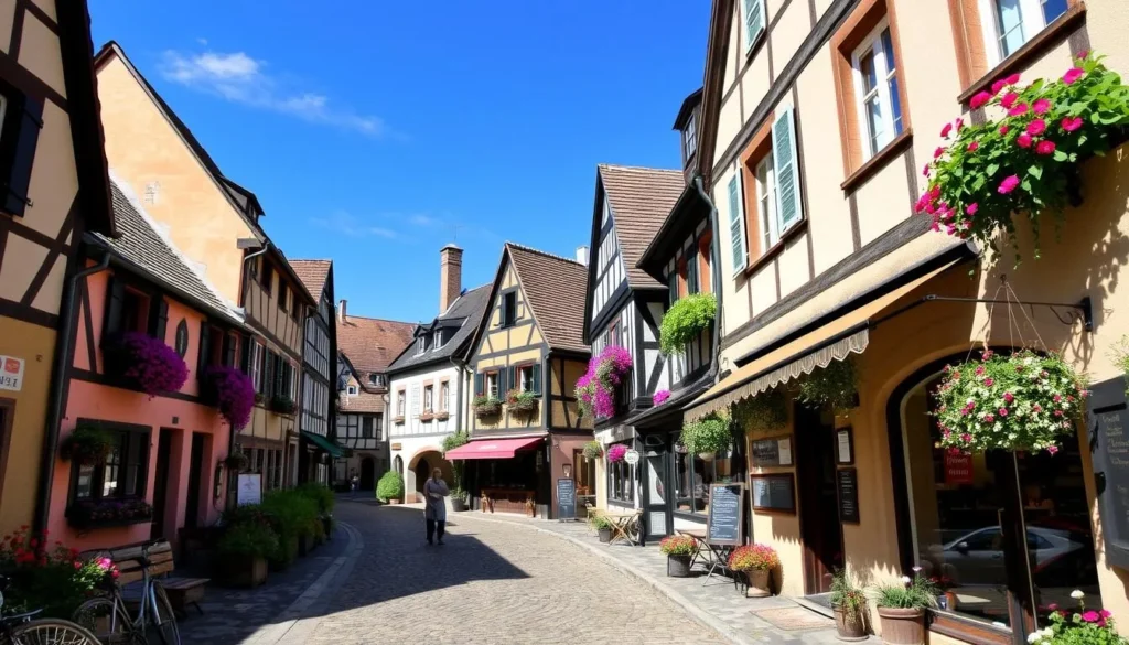 Image generation prompt: A picturesque street in Freinsheim, lined with traditional German architecture and wine taverns.