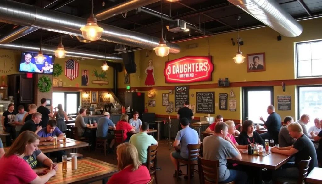 Image of 3 Daughters Brewing taproom with games and live music