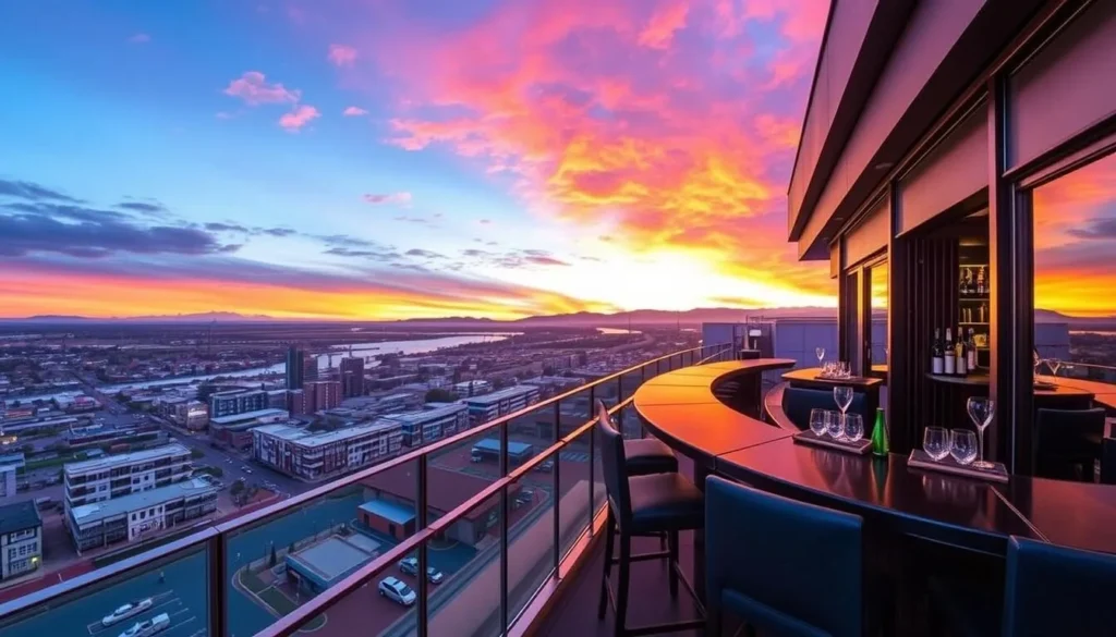 Image of 360 Rooftop Bar at The Langlands Hotel with a view of Invercargill cityscape