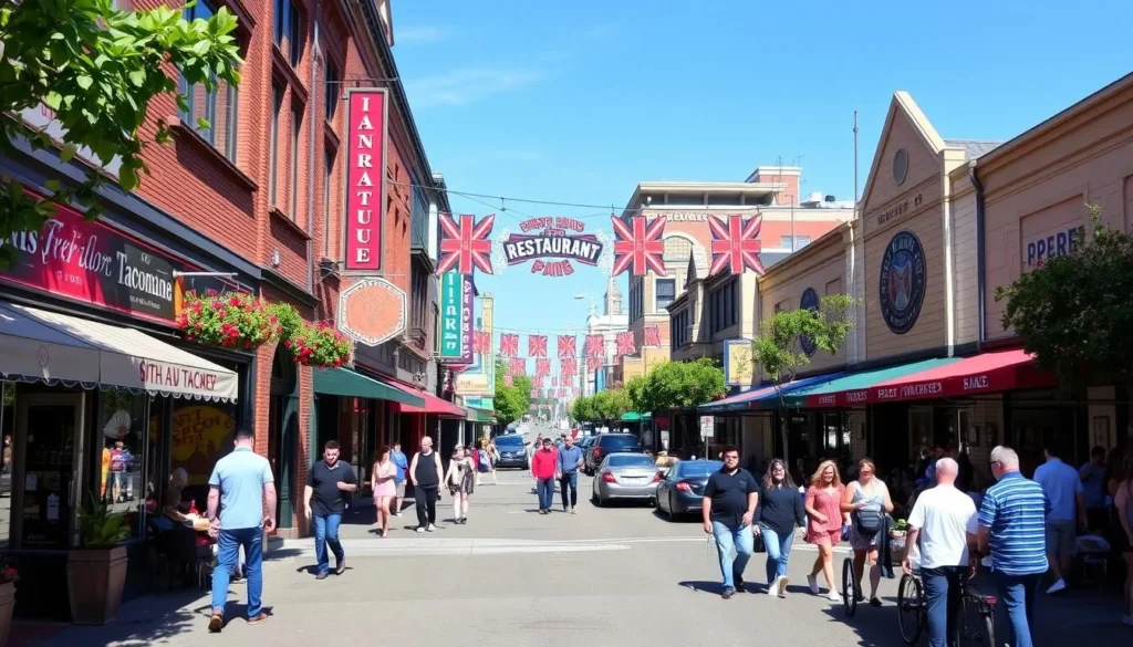 Image of 6th Avenue in Tacoma, showing vibrant shops and restaurants