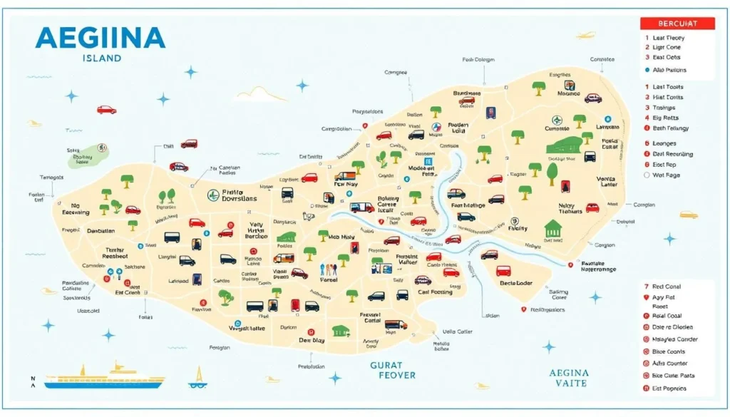 Image of Aegina Island map with transportation options