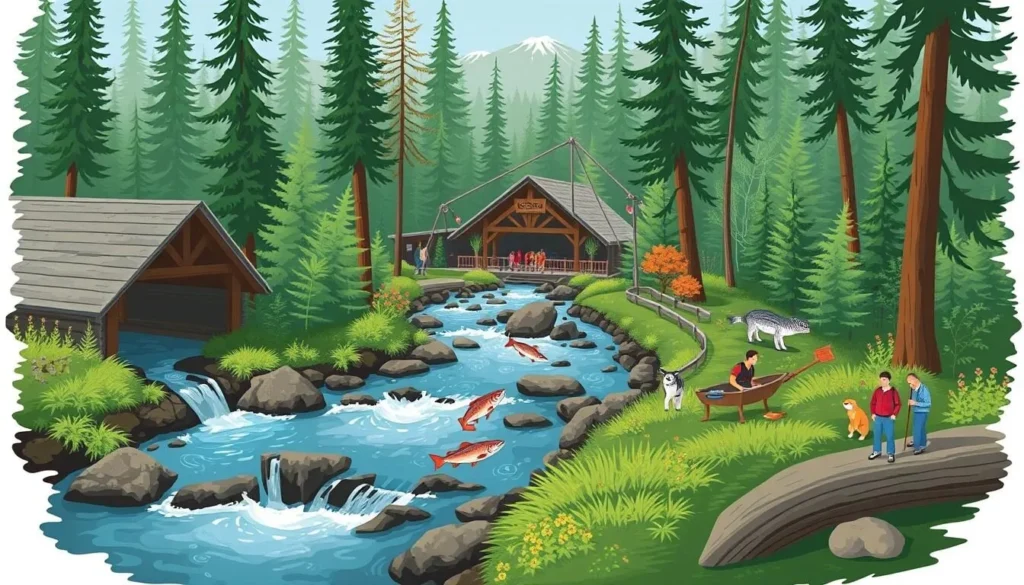 Image of Alaska Rainforest Sanctuary with salmon-rich streams and educational exhibits