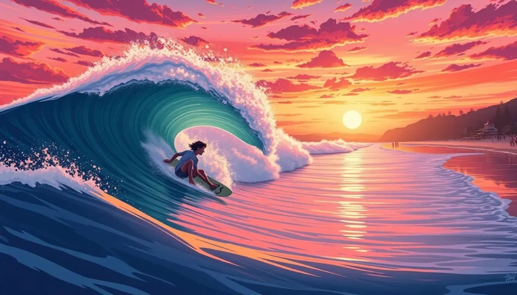 Image of Aliso Beach with skimboarders riding the "wedge" wave