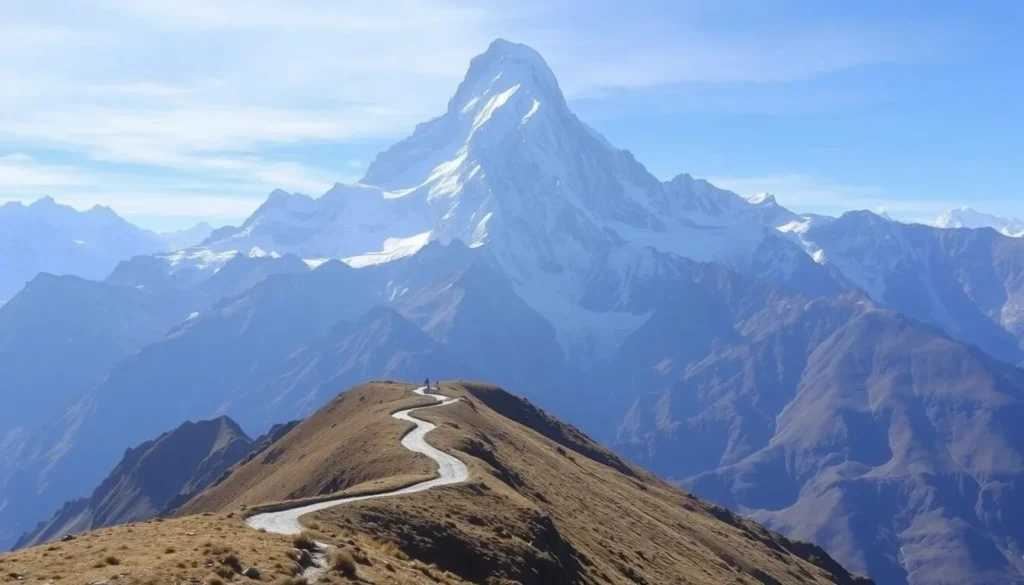 Image of Ama Dablam mountain with a trekking trail leading to its base camp