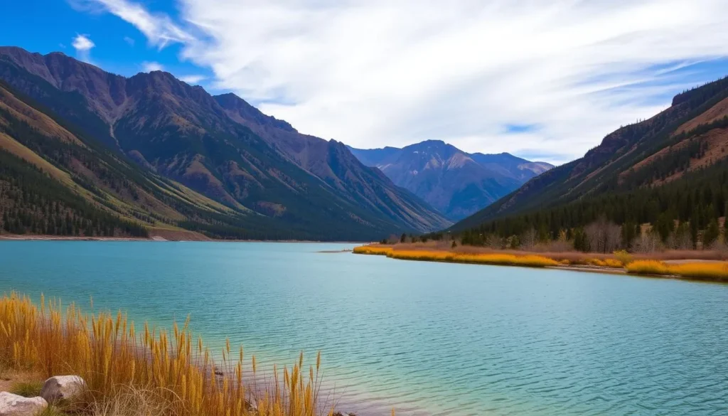 Image of American Fork Canyon with a scenic mountain backdrop and a lake.