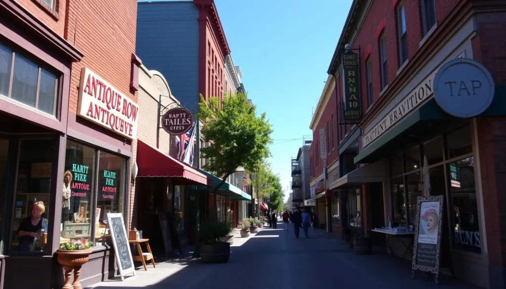 Image of Antique Row in Tacoma, with vintage shops and antique stores along Broadway