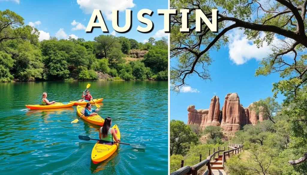 Image of Austin's outdoor activities, such as kayaking on Lady Bird Lake or hiking at Barton Creek Greenbelt.