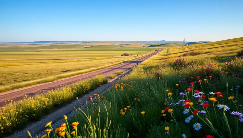 Image of Bald Hills Road with open prairies and wildflowers