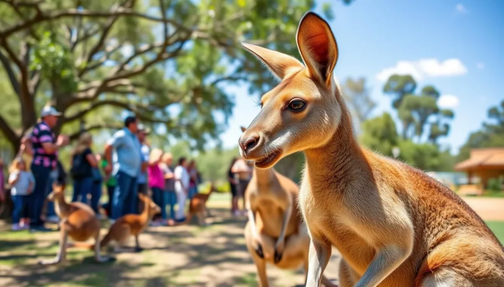 Image of Ballarat Wildlife Park with kangaroos and visitors
