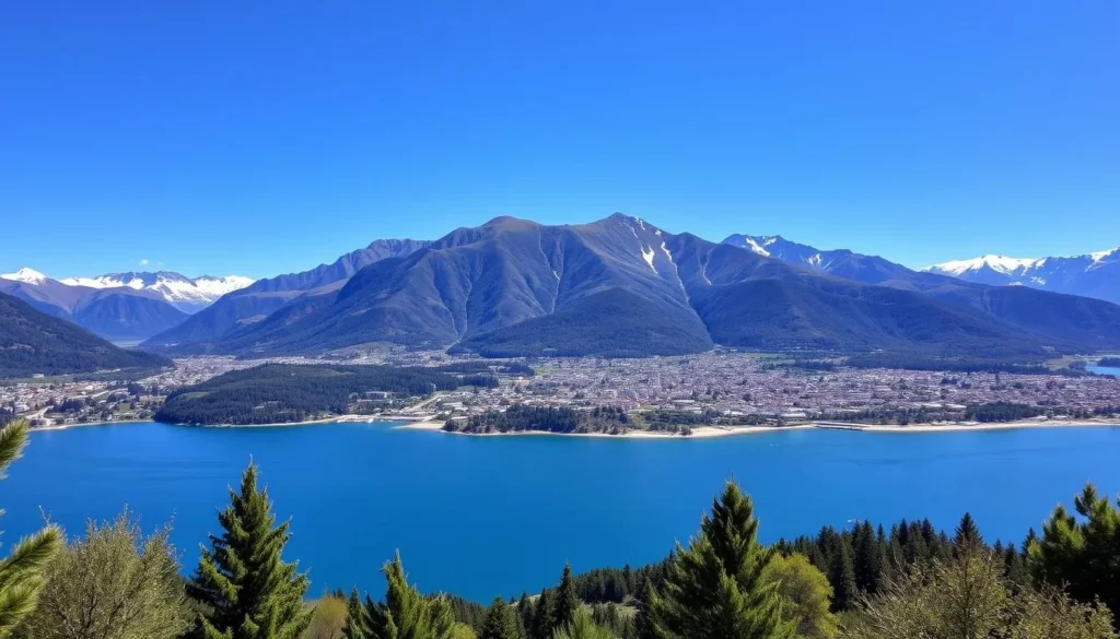 Image of Bariloche town surrounded by mountains and Nahuel Huapi Lake