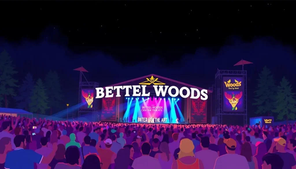 Image of Bethel Woods Center for the Arts with a crowd enjoying a concert