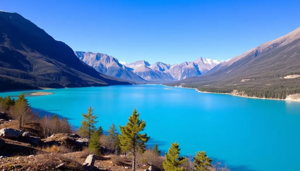 Image of Big Almaty Lake with turquoise waters surrounded by mountains