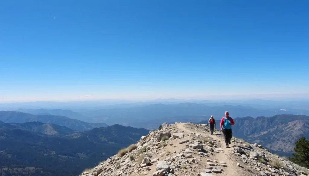 Image of Big Baldy Ridge Trail with hikers on the path and panoramic views of the Sierra Nevada mountains