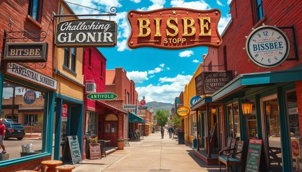 Image of Bisbee's quirky streets with antique shops and Western vibes