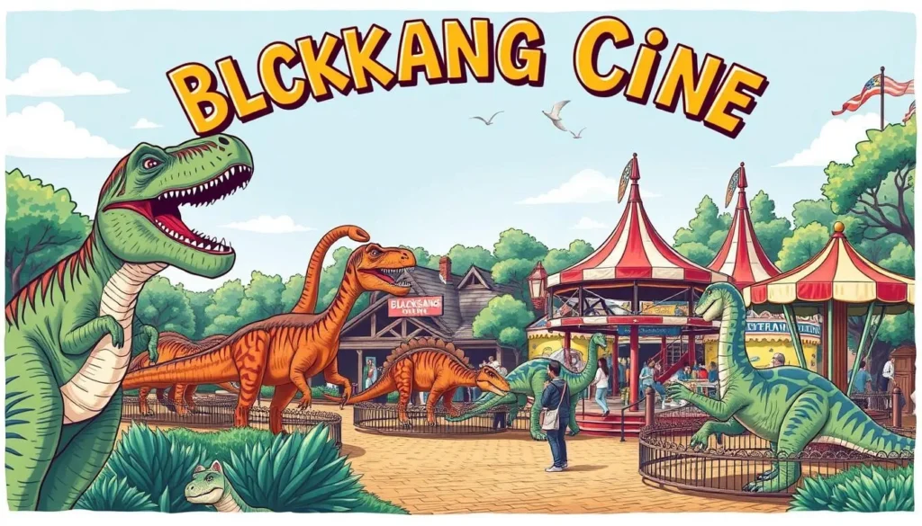 Image of Blackgang Chine theme park with dinosaur models and family-friendly rides