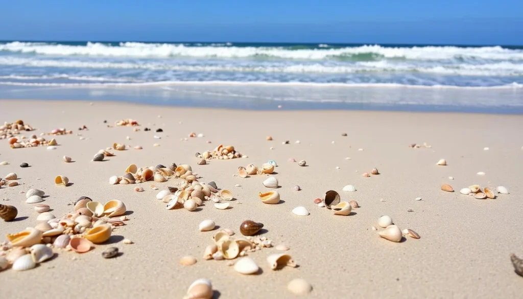 Image of Blind Pass Beach with shells scattered on the sand