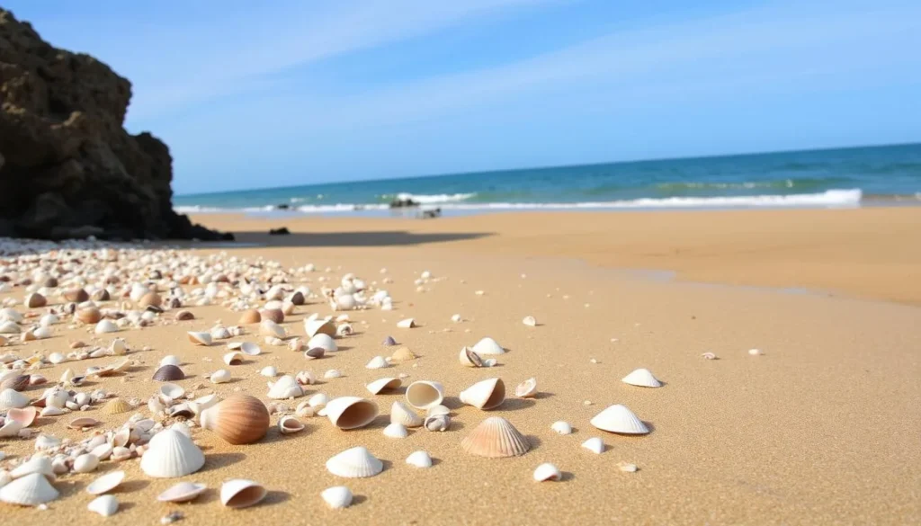 Image of Blind Pass Beach with shells scattered on the sand