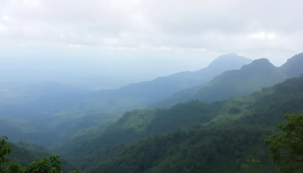 Image of Blue Mountains, Jamaica, with lush green forests and misty peaks