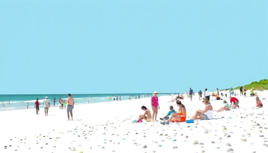 Image of Bowman's Beach on Sanibel Island with pristine white sand and people shelling