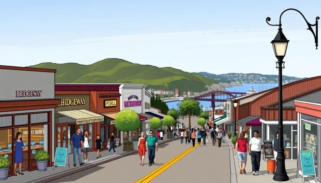 Image of Bridgeway, the main shopping street in Sausalito Image of Bridgeway, the main shopping street in Sausalito