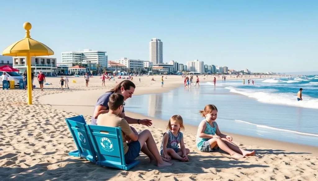 Image of Brighton and Semaphore Beaches with families enjoying the facilities