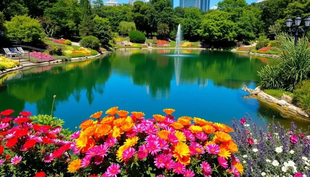 Image of Burnham Park's serene lake and surrounding gardens