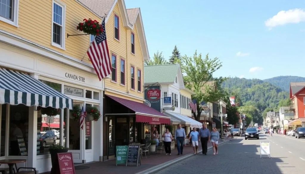 Image of Canada Street in Lake George Village with shops and restaurants
