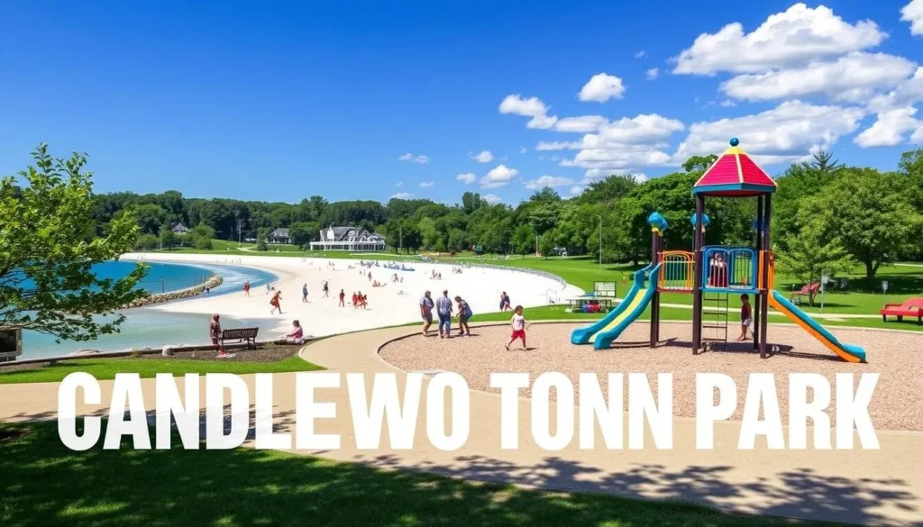 Image of Candlewood Town Park's beach and playground