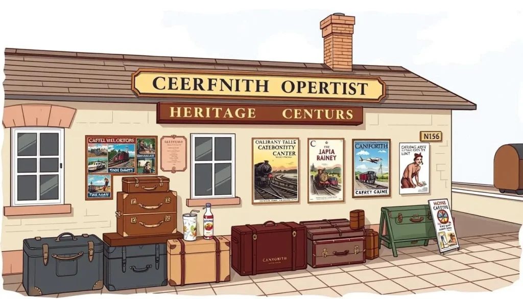 Image of Carnforth Station Heritage Centre with vintage suitcases and railway posters