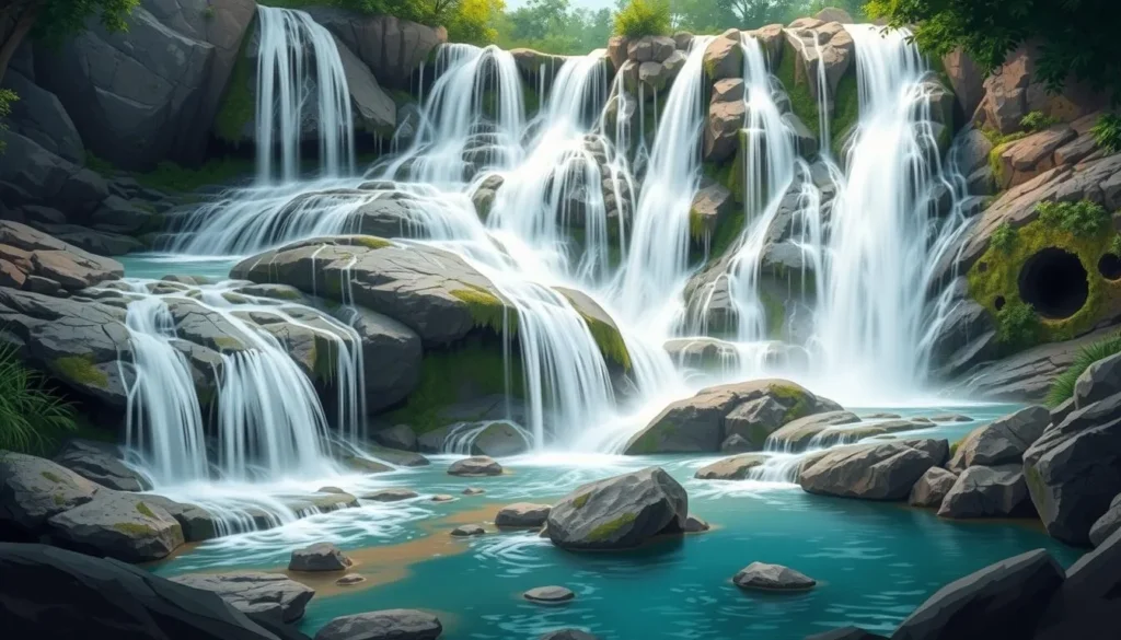 Image of Cataja Falls with multiple water streams and rock pools