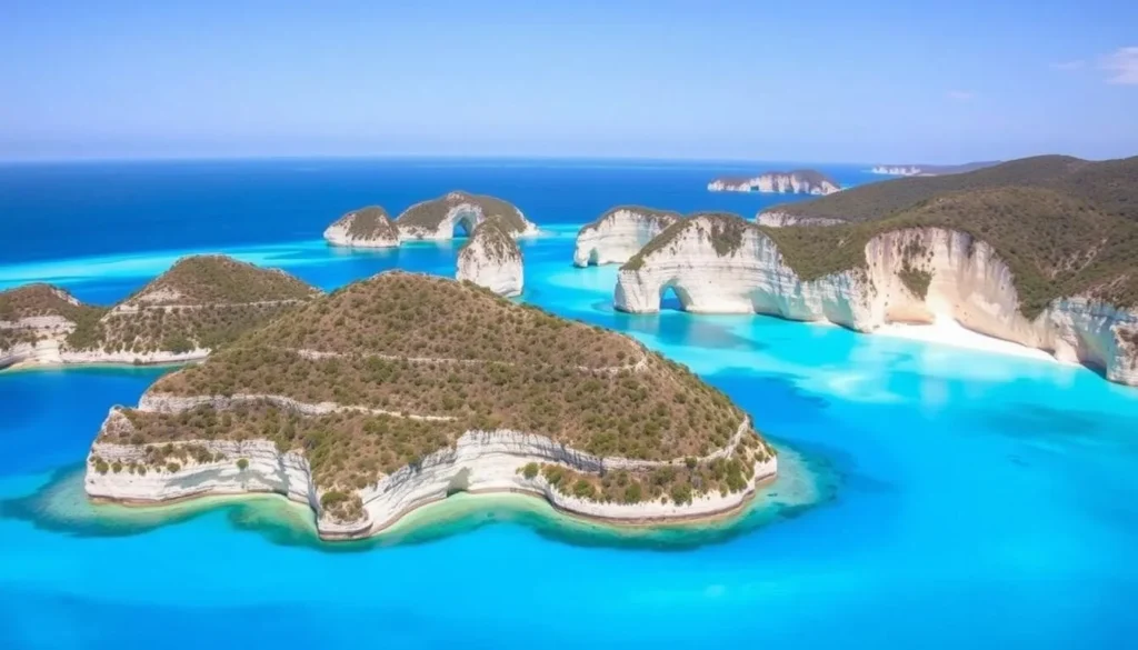 Image of Chalk Sound National Park with its electric-blue lagoon and limestone islands.